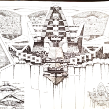 The design for Stonebow, an arcology built into a cliff face. Author's scan from Arcology: The City in the Image of Man